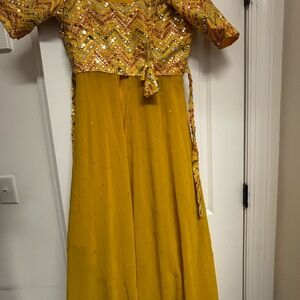 Indiwestern Yellow and Gold Sequin top and yellow skirt
